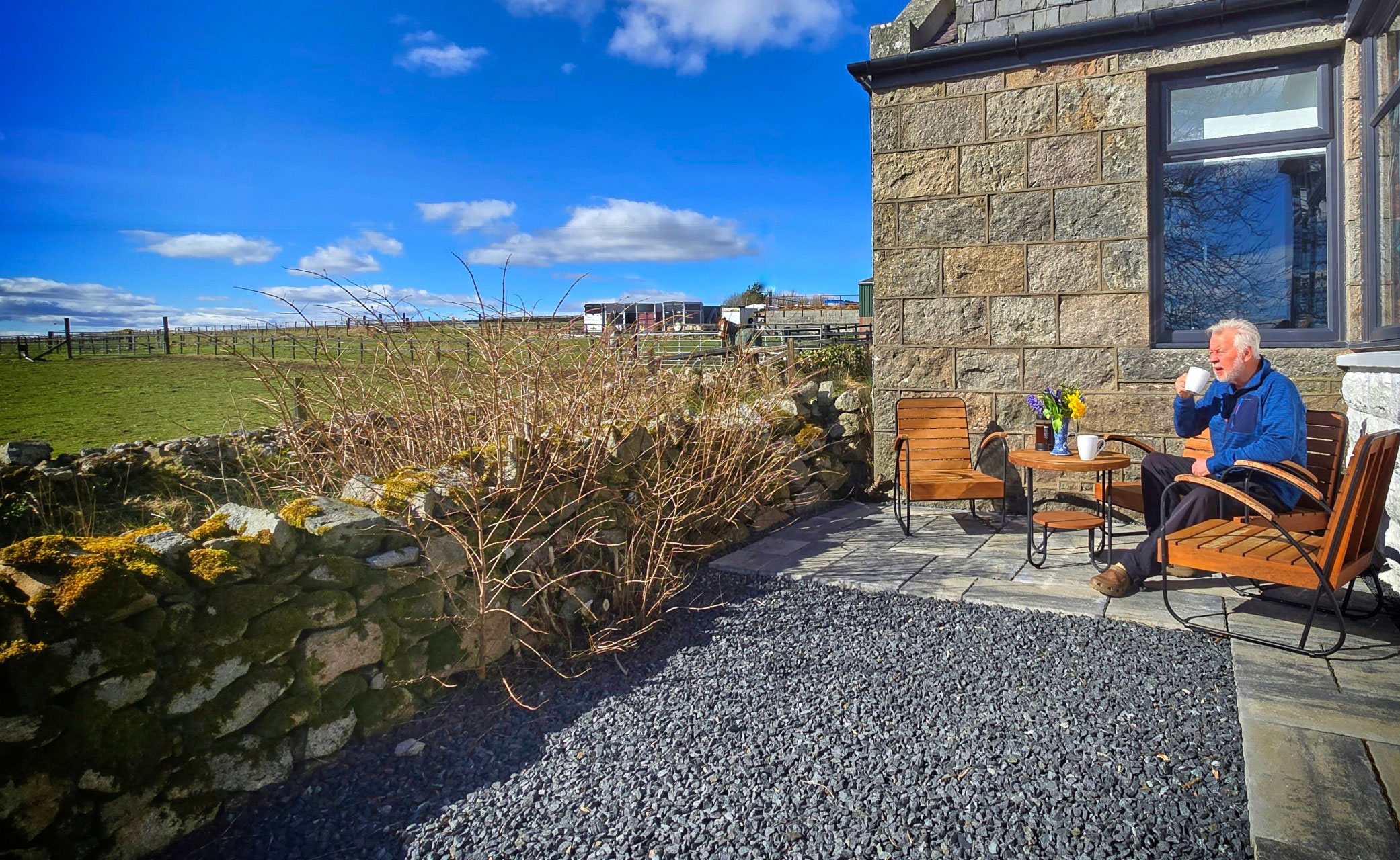 Coffee outdoors at Hogholm Farmhouse Aberdeenshire
